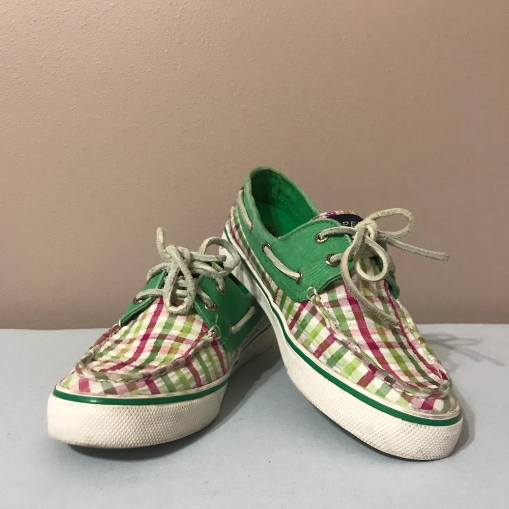 Sperry Green/Pink Plaid Boat Shoes/ sneakers
